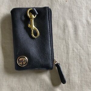 Black Leather Key Pouch with Gold Hardware